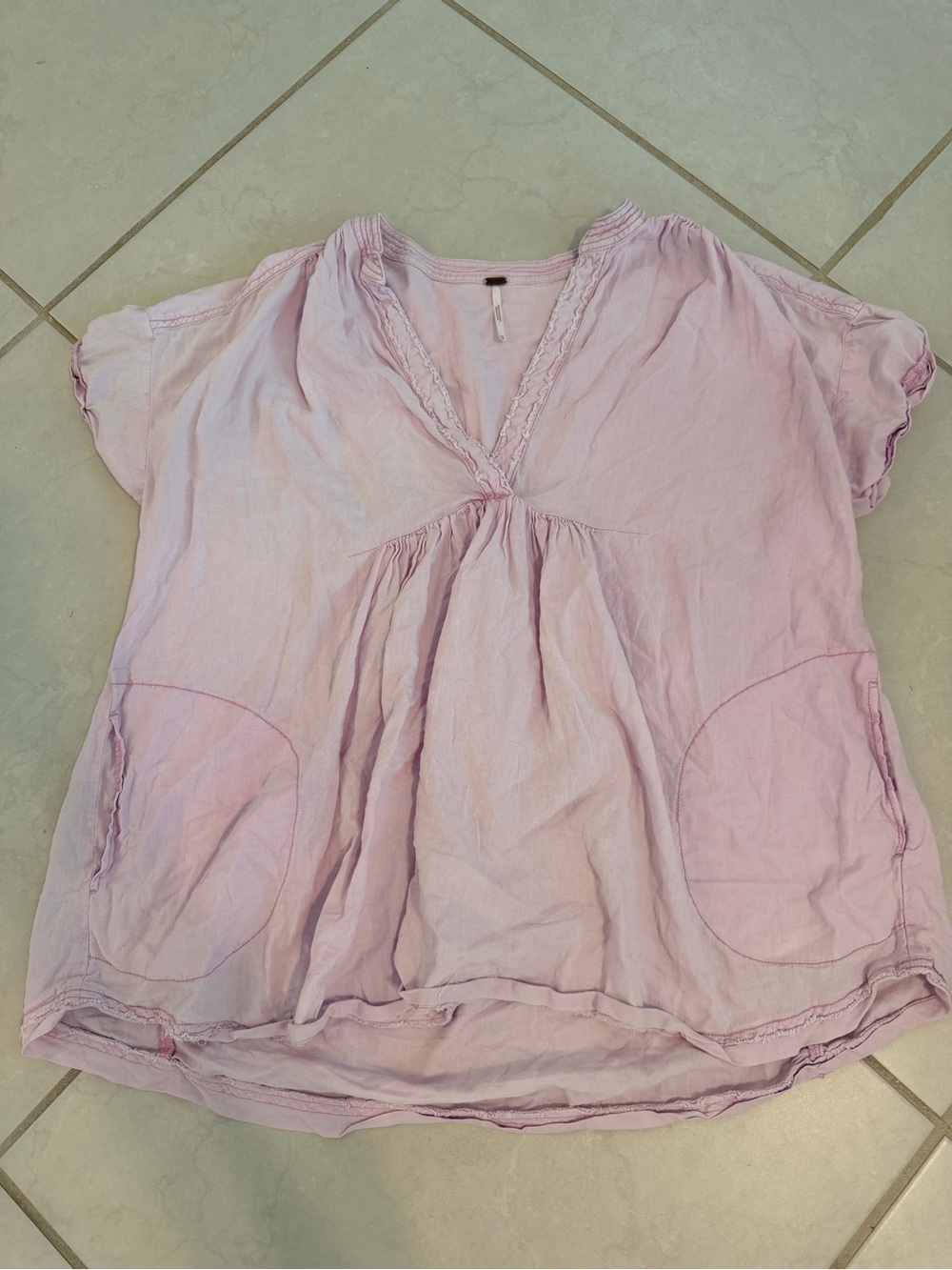 Free People V-Neck Short Sleeve Top in Light Pink